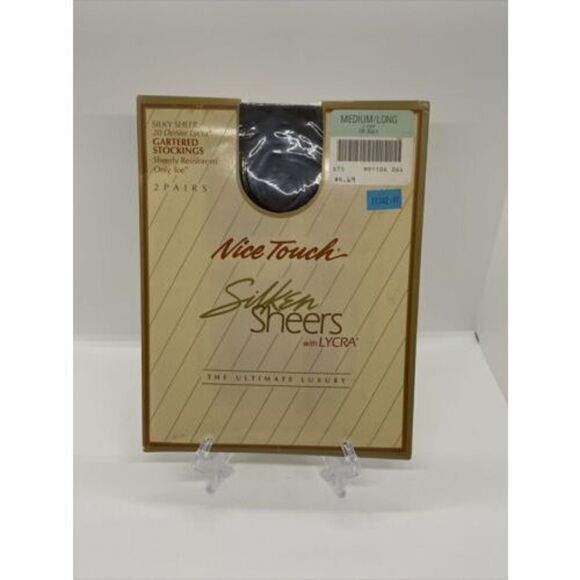 New Nice Touch Silken Sheers 20 denier Pantyhose sz Medium Long-Off Black 2pairs - Picture 1 of 4